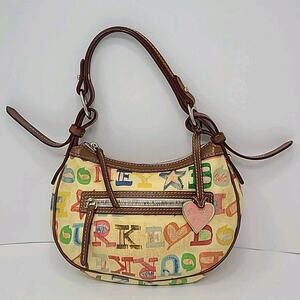 VTG Dooney & Bourke Logo Graffiti Pochette rainbow purse handbag 10" X 7"